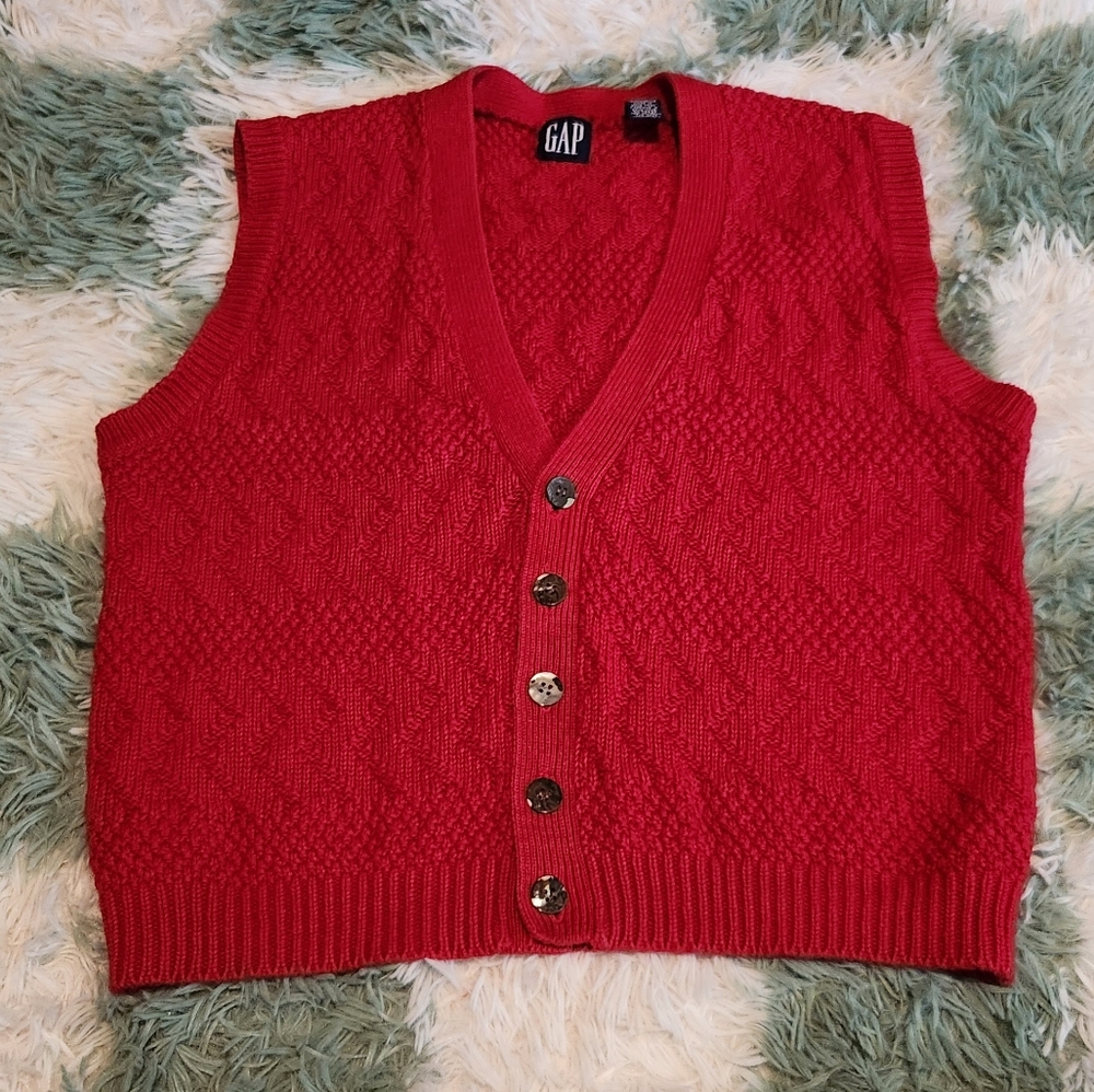 GAP Vintage Tomato Red Button-Up Sweater Vest
